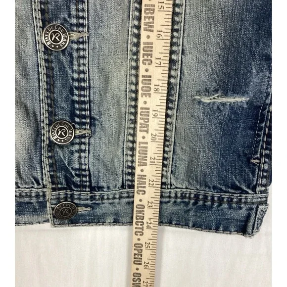 Rivet de Cru Classic Denim Jacket Long Sleeve Button Distressed Men's Small, NWT - Picture 4 of 11